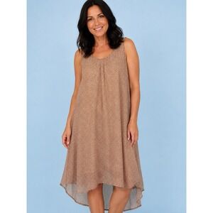 Sleeveless Tan Leopard Print Loose Flowing Slinky Tunic Boho Shift Flutter NWT